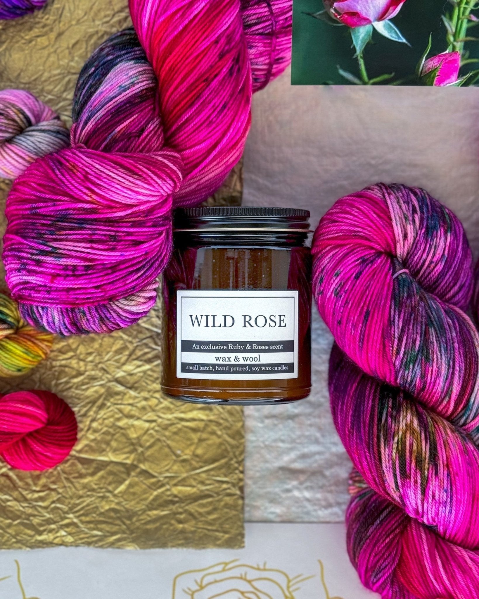Wild Rose Candle - Ruby and Roses Yarn - Hand Dyed Yarn